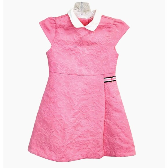 Janie and Jack Girls Size 2T Pink Brocade Cap Sleeve Dress Floral Textured Twee - Picture 1 of 5